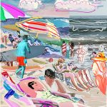 Digital collage of people on the beach