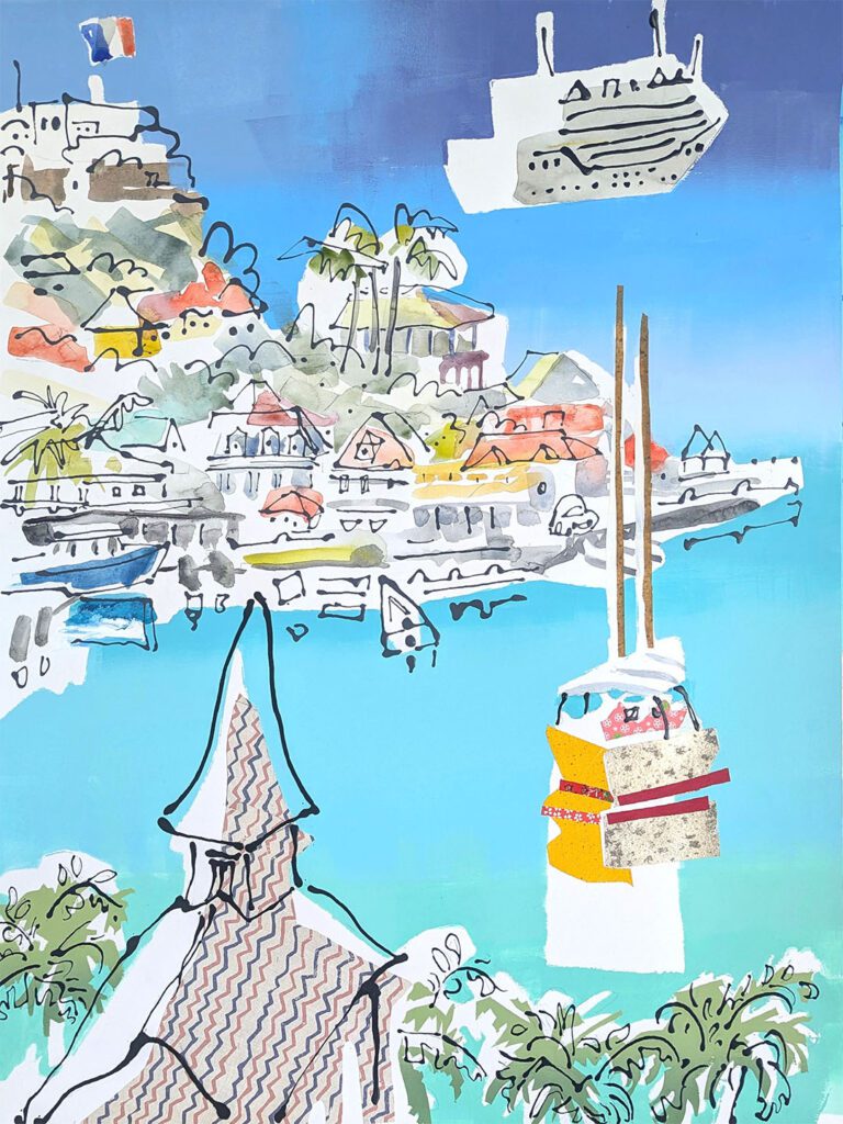 Overlooking Gustavia Harbor, cruise ship in distance